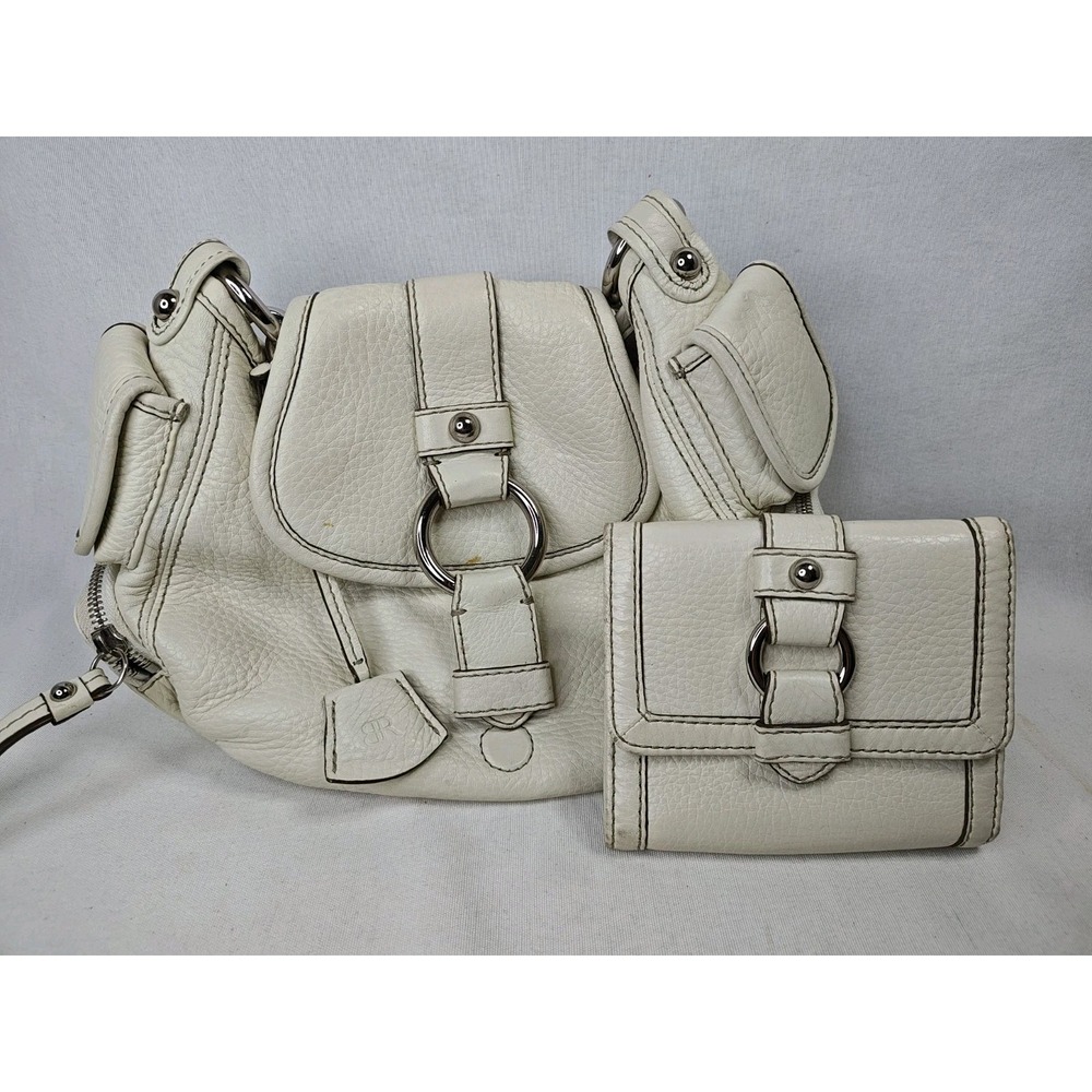 Banana Republic Cream Leather Shoulder Bag & Trifold Wallet Set Y2K Cargo Pocket